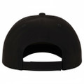 Black baseball cap with embroidered dot detail and adjustable fabric strap closure, rear view