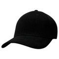 Black stretch cap with curved brim and unstructured six-panel crown