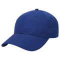 Royal blue six-panel structured cap with curved brim and smooth crown, ideal for embroidery