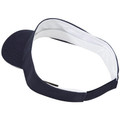 Rear view of a navy blue sports visor with a white internal band and an adjustable strap, perfect for sun protection during outdoor activities.