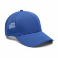 Royal blue trucker cap with mesh back panels and structured cotton front for decoration