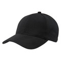 Black structured baseball cap with textured woven fabric and curved brim