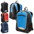 21L backpacks in royal blue, black, red and navy with reflective panels, zip front pocket and mesh side pockets