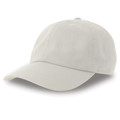 Cream unstructured six-panel cap with curved brim and adjustable back strap