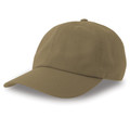Khaki sustainable dad hat with curved brim and unstructured six-panel crown