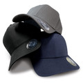 Premium heavyweight cotton twill caps in stone grey, black and navy with structured crown and curved brim