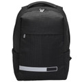 Black laptop backpack with textured panels and grey reflective stripe detail