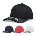 Black performance baseball cap with structured crown and curved peak, featuring quick-dry fabric and contrast undervisor