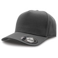 Charcoal high-crown A-frame snapback cap with smooth front panel and curved brim, packshot