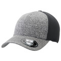 Grey marle front panel fitted cap with charcoal mesh back panels and structured curved peak