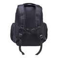 Charcoal backpack rear view showing padded shoulder straps with adjustable buckles and mesh back panel