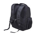 Black laptop backpack with padded shoulder straps and mesh back panel, rear view showing adjustable straps