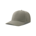 Sage green six-panel structured snapback cap with smooth flat front panel and curved brim