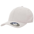 Silver grey stretch-fit baseball cap with curved peak, six-panel construction and smooth front crown