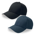 Black and navy structured 6-panel caps with honeycomb texture, curved brim and white sandwich trim