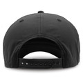 Black 5-panel sport cap rear view showing structured back panels and snapback closure