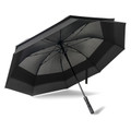 Black umbrella with contrasting grey underside and expanding canopy structure visible