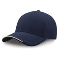 Navy structured sport cap with contrast grey sandwich trim on curved peak