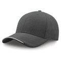 Charcoal grey sports cap with curved brim and white contrast trim on peak edge