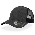 Atlantis dark charcoal melange trucker cap with black mesh back panels and structured mid visor