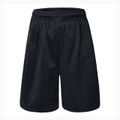 Black mesh athletic shorts with elastic waistband, featuring textured breathable fabric ideal for decoration