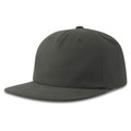 Charcoal grey organic cotton snapback cap with flat peak and structured six-panel crown