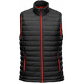 Charcoal grey quilted thermal vest with red contrast zipper and side panel piping