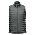 Charcoal grey quilted thermal vest with full-length zip and high collar on white background