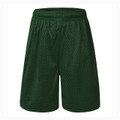 Forest green mesh athletic shorts with elasticated waistband and textured fabric