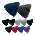 Knitted cuffed beanies in navy, charcoal, black, sky blue, grey, teal, red, royal blue and purple
