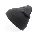 Charcoal grey ribbed knit cuffed beanie with deep fold-up brim showing textured acrylic construction