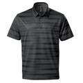 Charcoal and black horizontal striped polo shirt with contrast collar and three-button placket