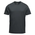 Charcoal grey men's crew neck sports tee with smooth front panel and side vents