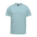 Mint green men's crew neck sports tee with curved hem and smooth flat chest panel