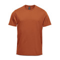 Burnt orange men's crew neck sports tee with curved hem and smooth flat front panel
