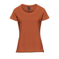 Women's burnt orange scoop neck tee with short sleeves and smooth front panel on ghost form