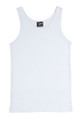 White regular fit singlet with wide shoulder straps and scoop neckline, smooth flat front panel