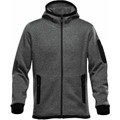 Graphite marl full-zip hooded fleece jacket with black contrast zip pockets, cuffs, and sleeve patch