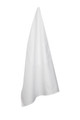 White short waist canvas apron with ties, flat front panel, hanging display