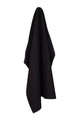 Black canvas short waist apron hanging with flat front panel and side ties visible
