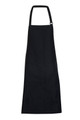 Black full bib apron with adjustable neck strap and front pocket