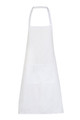 White JUS Plain Canvas Full Bib Apron, a heavy-duty, durable cotton canvas apron with an adjustable neck strap, ideal for hospitality, kitchen use, or creative work.