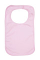 Pale pink organic cotton baby bib with white contrast neck binding and wide decorating panel