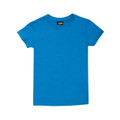 Azure blue slim fit t-shirt with crew neck and short sleeves showing smooth front panel