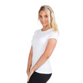 White slim fit crew neck tee with short sleeves and contoured side seams for a fitted silhouette