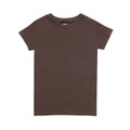 Chocolate brown women's fitted tee with crew neck and short sleeves on white background