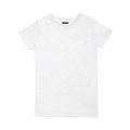 White women's slim fit crew neck t-shirt, short sleeves, smooth flat front, packshot on white background