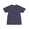Slate grey short sleeve t-shirt with crew neck and slim fit silhouette on white background