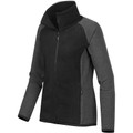 Women's black and charcoal marl full-zip microfleece jacket with high collar, raglan sleeves and zip chest pocket