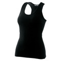 Black stretch racer back singlet with fitted silhouette and cutaway armholes